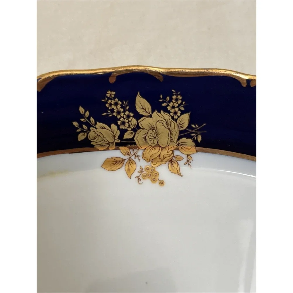 A.I. Czech Republic Design Porcelain Platter Blue Gold Floral Oval 10.5x5.5